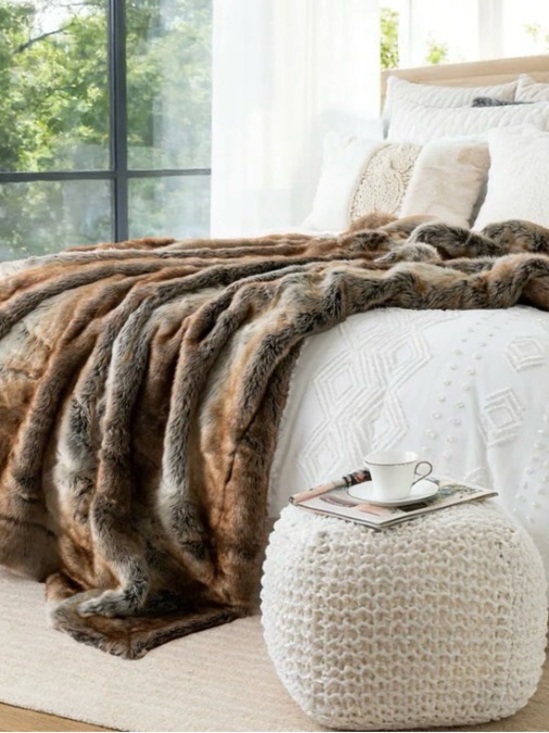 Batillo Other - Batillo Lux Faux Fur Throw Blanket in Brown 60x80